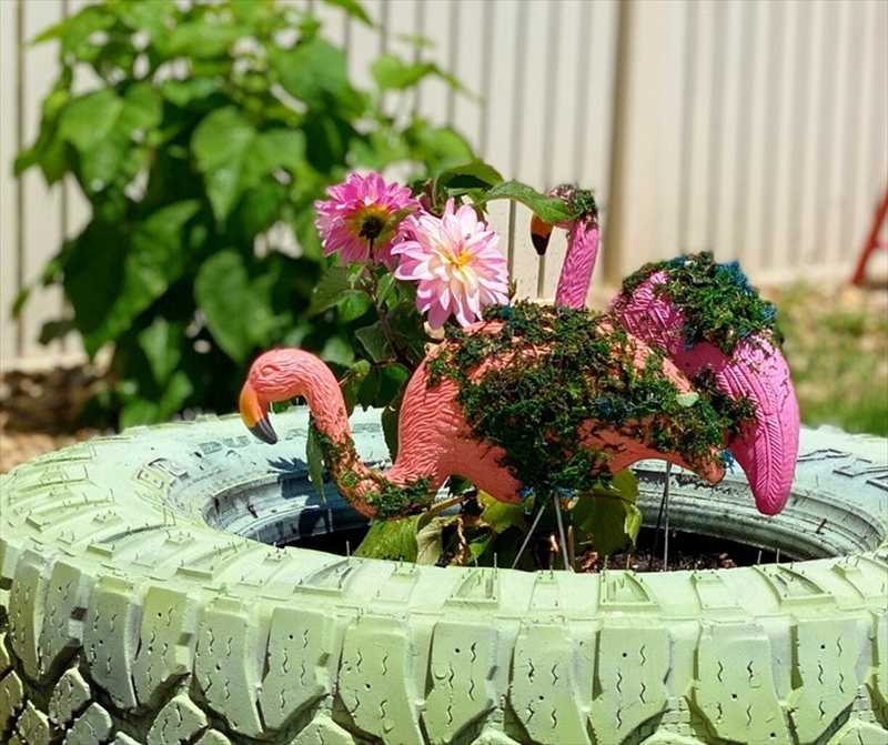 DIY Moss Covered Flamingos