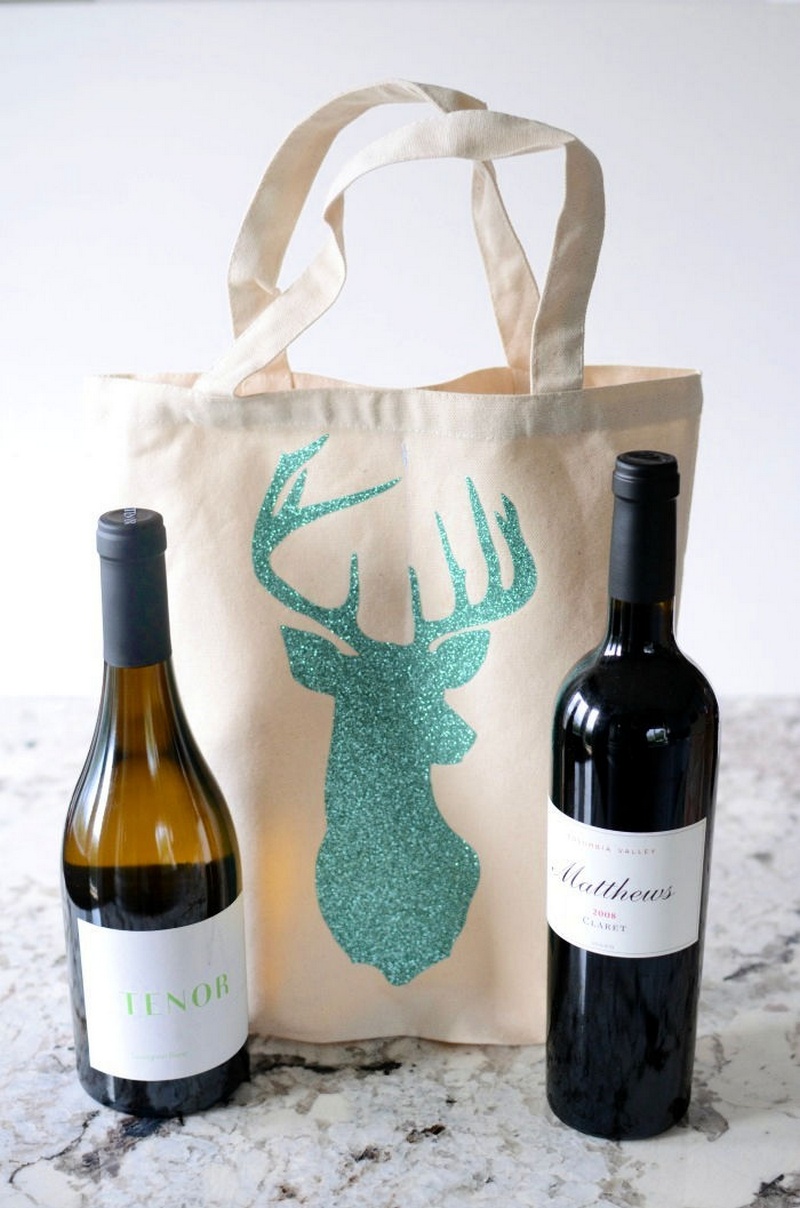 GLITTERED STAG HEAD WINE TOTE