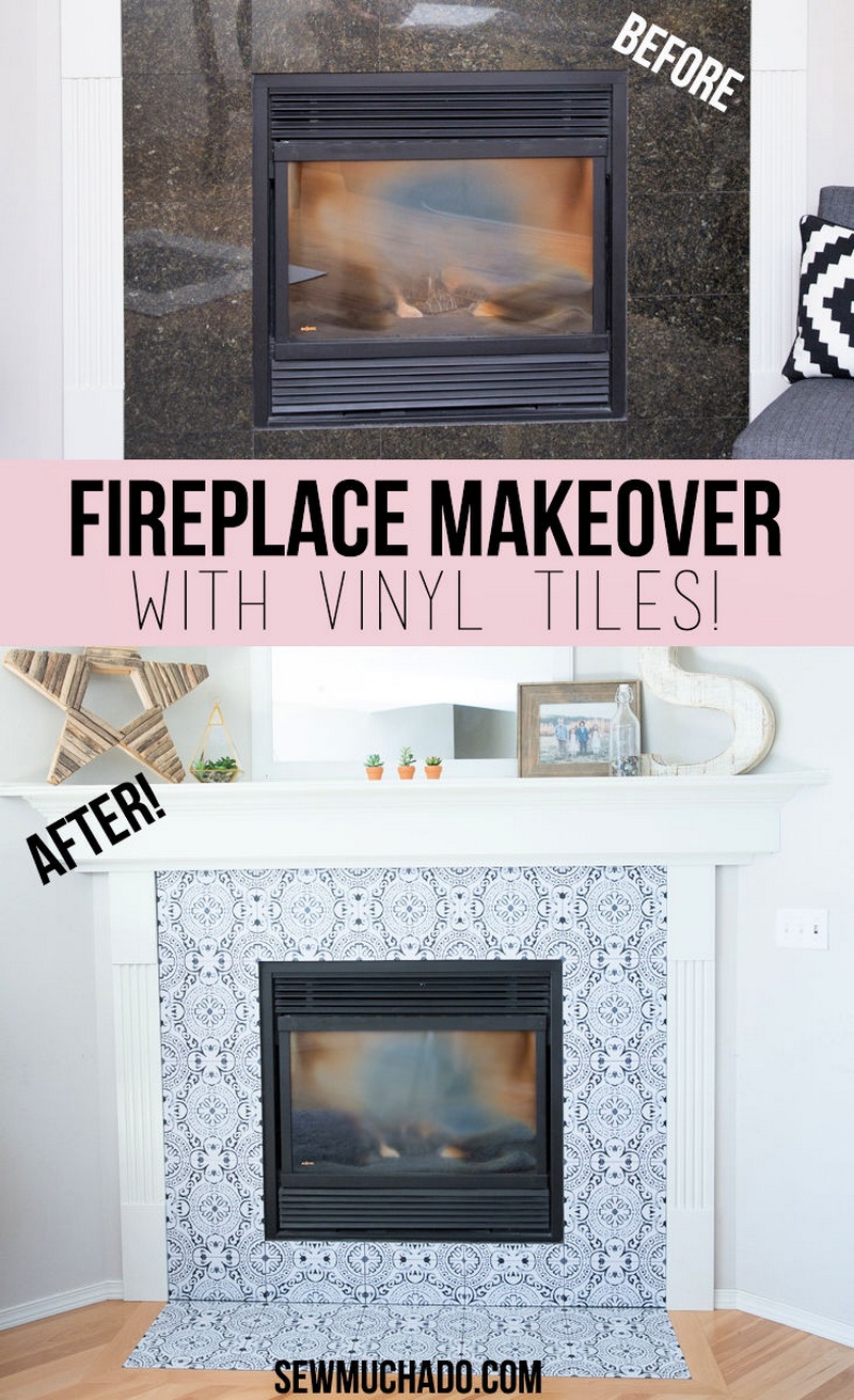 DIY Fireplace Makeover With Vinyl Tiles