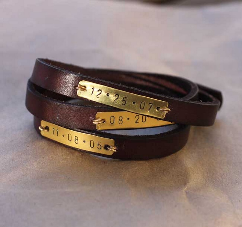 Metal Stamped Leather Wrap Bracelet