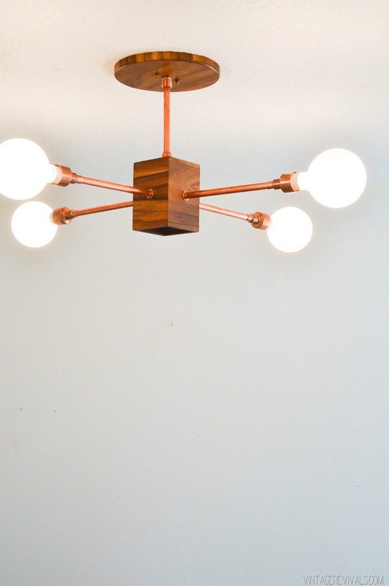 DIY Copper and Wood Hanging Light Fixture