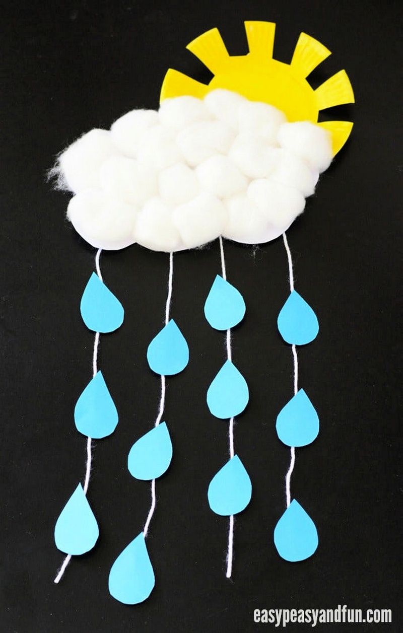 Rain Cloud Paper Craft with a Paper Plate Sun