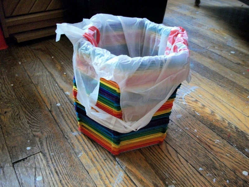 Rainbow Craft Stick Wastebasket