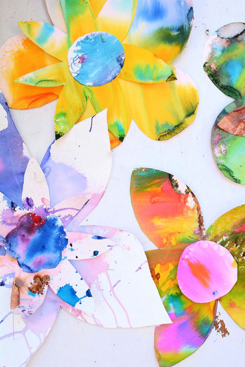 Spring Watercolor Flower Art for Toddlers