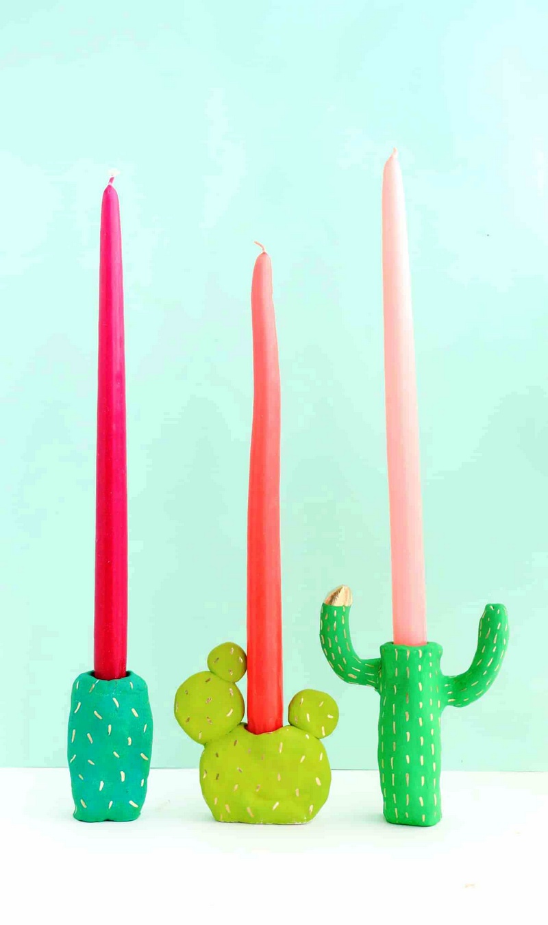 DIY Clay Cactus Candle Holders