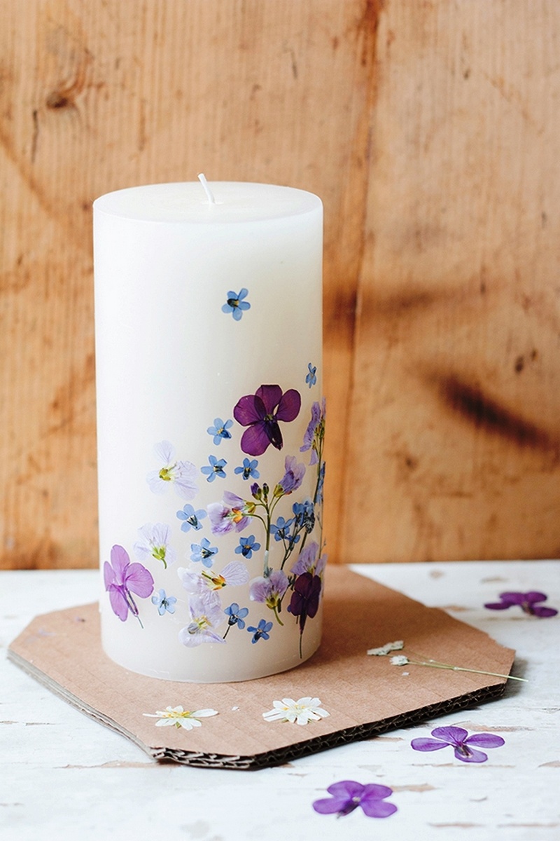 Pressed Flower Candle Inspired By The Hedgerow