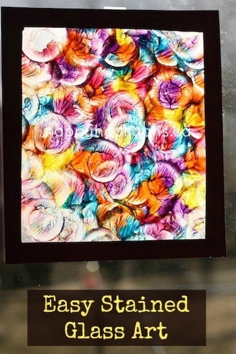 Stained Glass Painting with Bottle Lids and Wax Paper