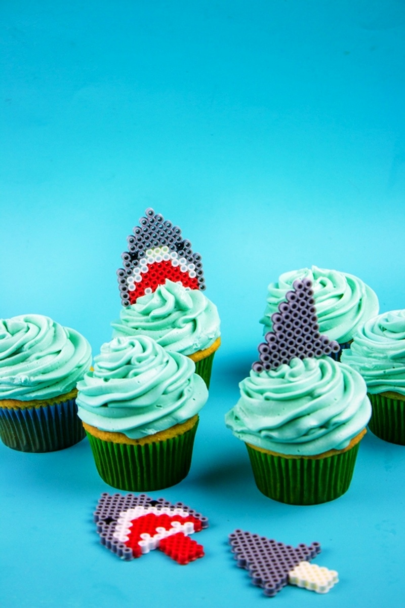 Vicious Perler Bead Shark Cupcake Toppers