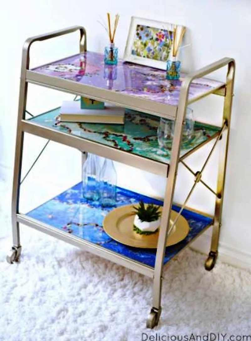 DIY Bar Cart Makeover Using Resin