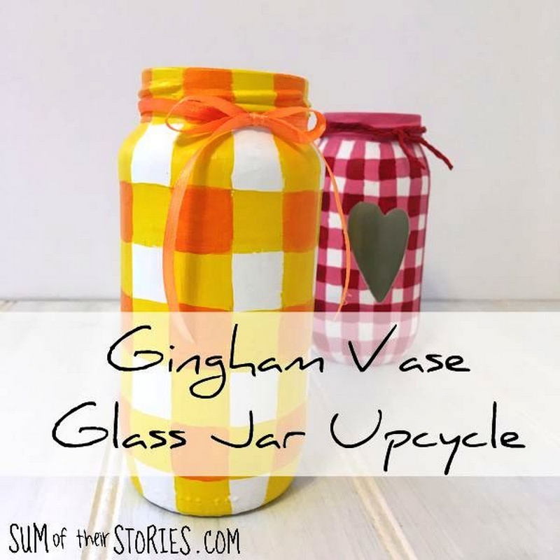 Gingham Vase Glass Jar Upcycle