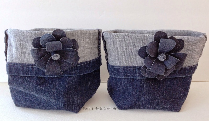 Quick and Easy Hand Sewn Upcycled Denim Storage Basket Flowers
