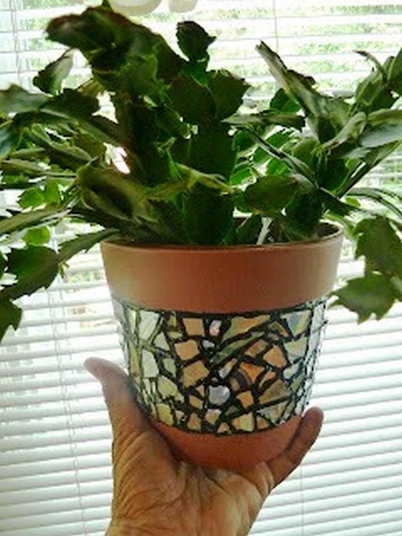 Recycled CD Mosaic Flower Pot
