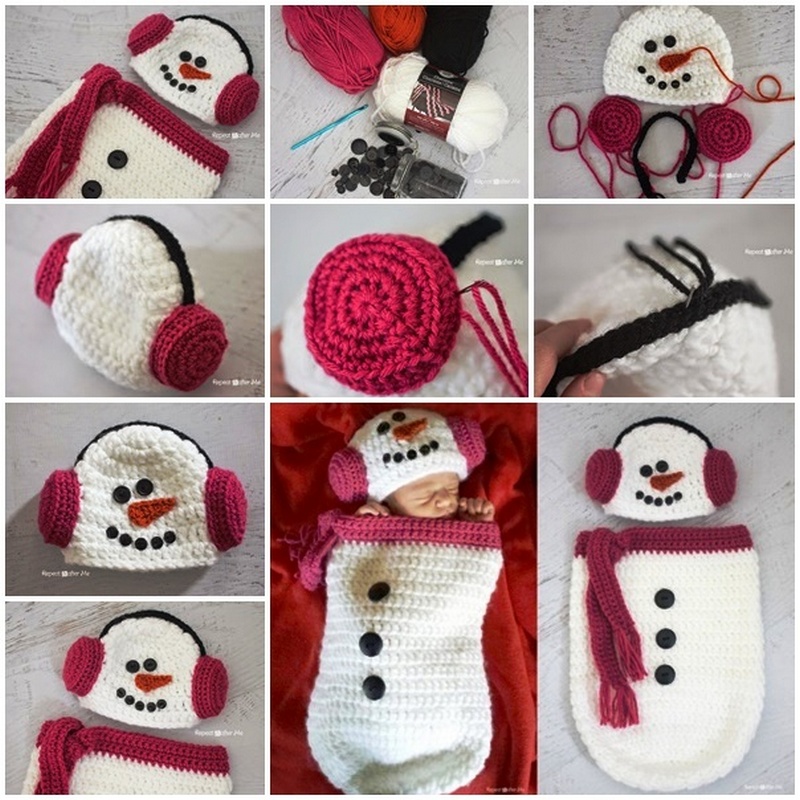 Wonderful DIY Crochet Snowman Hat and Cocoon with Free Pattern