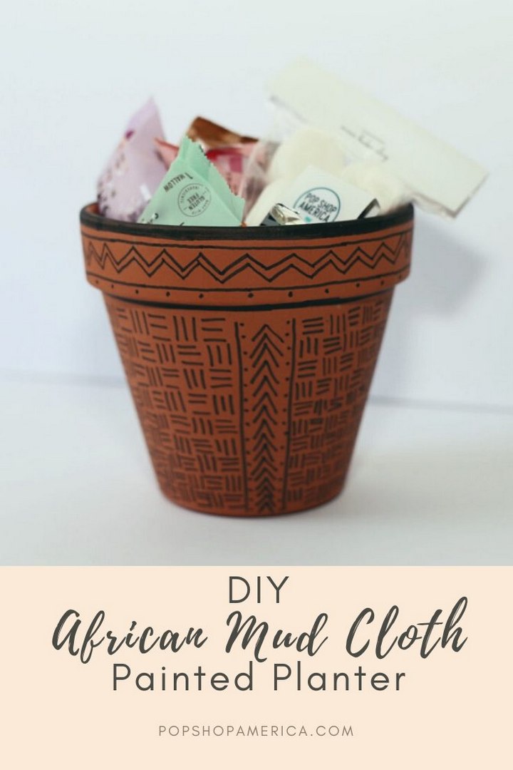 African Mudcloth Painted Planter
