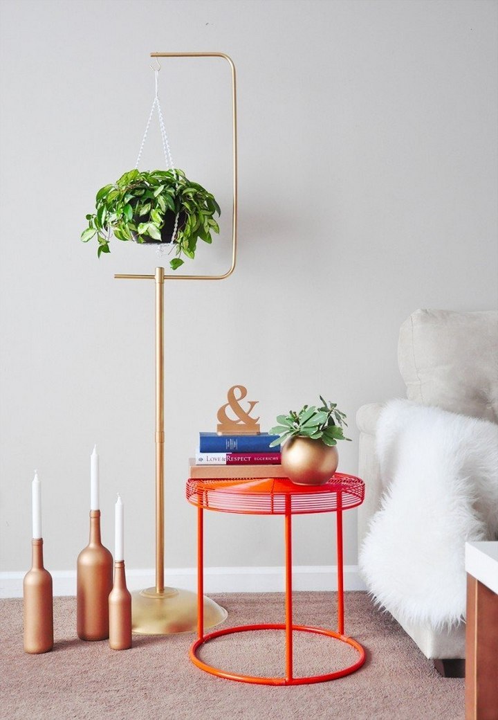 Macrame Plant Hanger With Gold Plant Stand