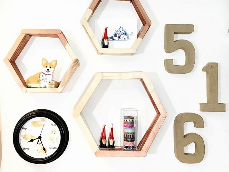 20 DIY Hexagon Shelves Using Popsicle Sticks Susie Harris