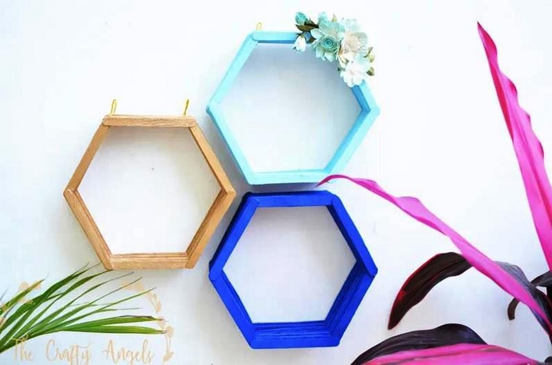 20 DIY Hexagon Shelves Using Popsicle Sticks Susie Harris