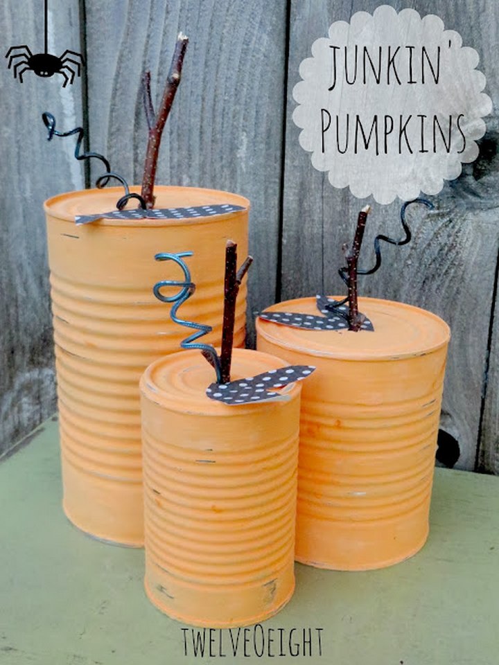 Painted Tin Can pumpkins Painted Junky Pumpkins