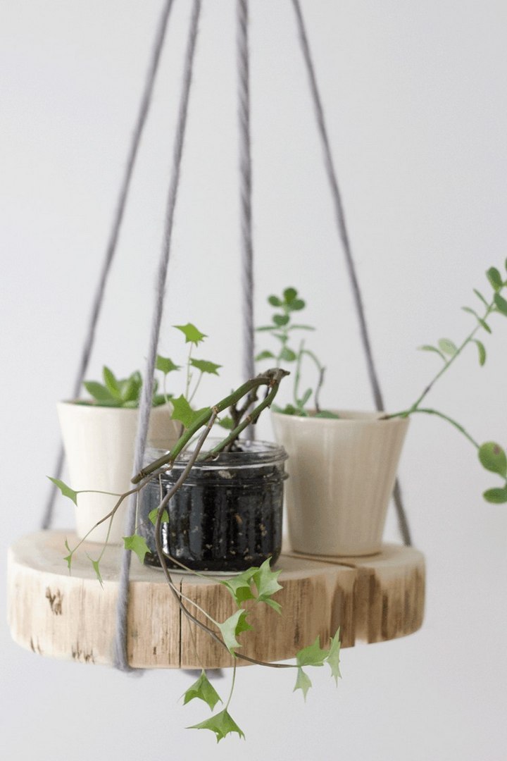 Rounded Hanging Wooden Planter Shelf