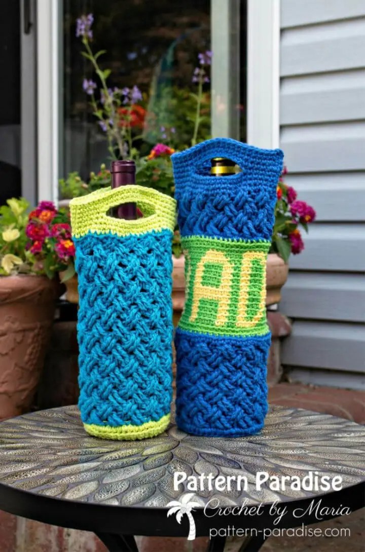 Crochet Celtic Bottle Bag for Gift