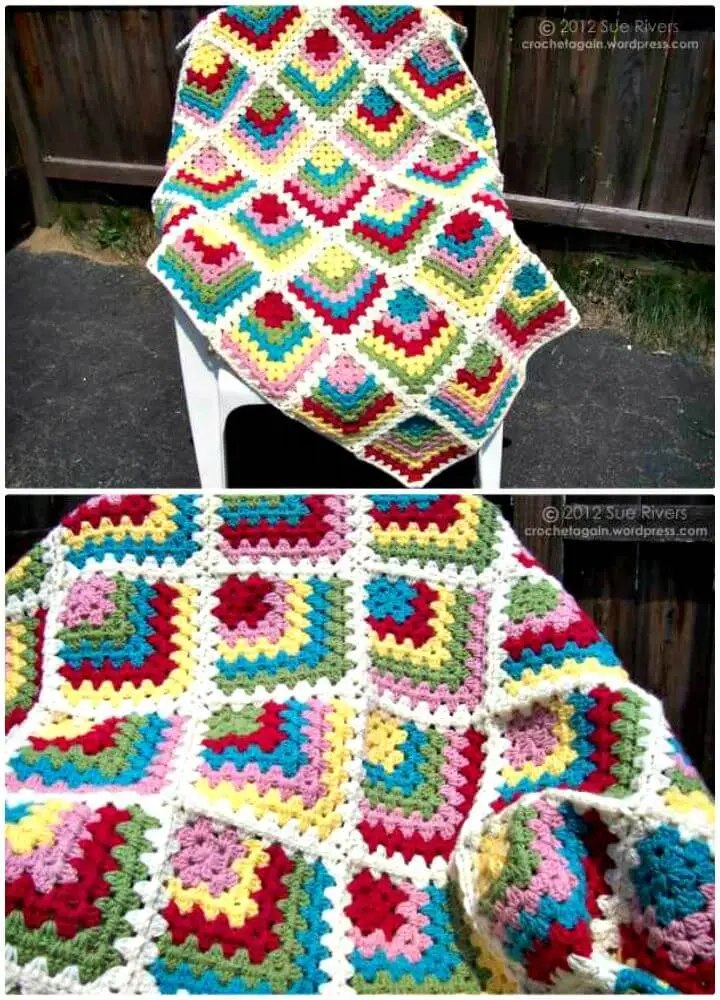 Crochet Mitered Granny Square Blanket