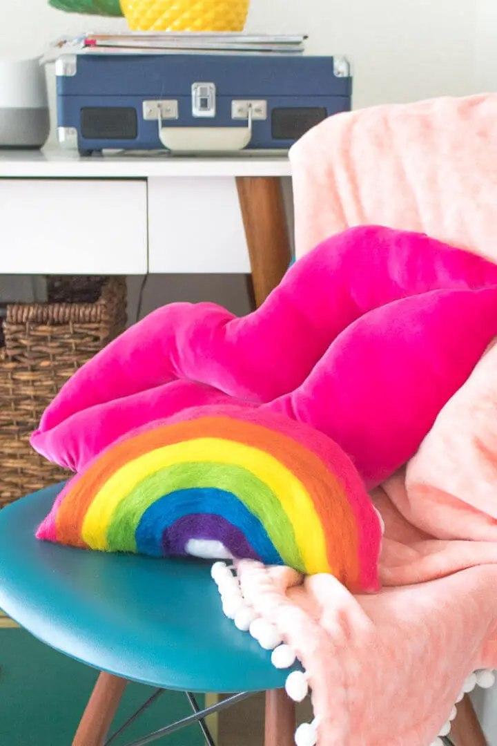 Needle Felted Rainbow Pillow