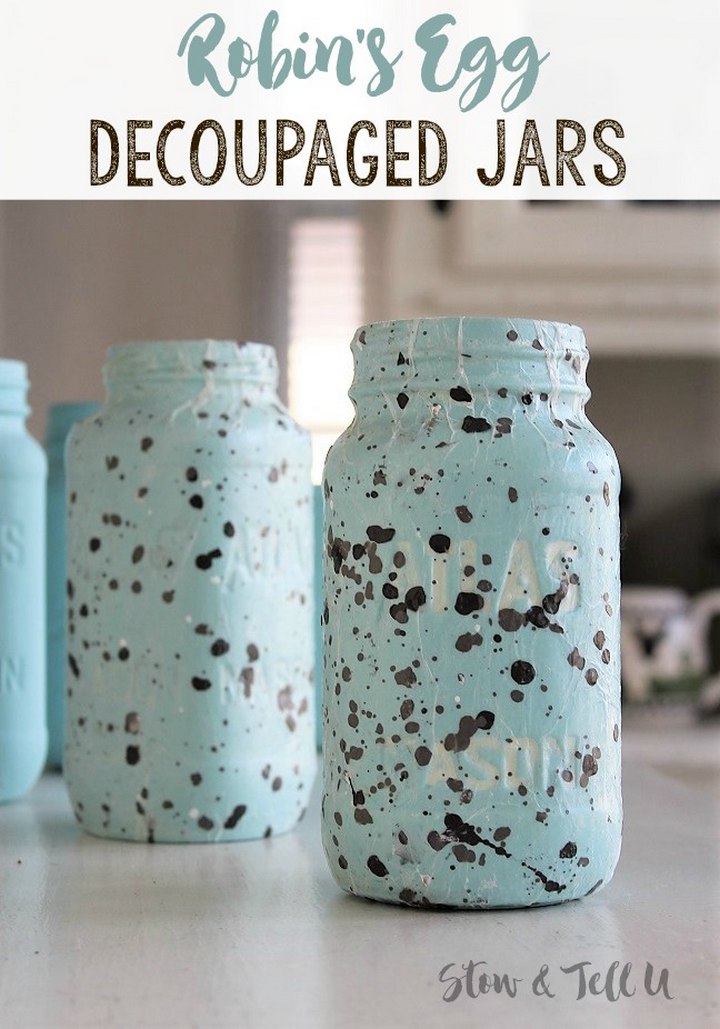 Speckled Egg Textured Decoupage Mason Jars