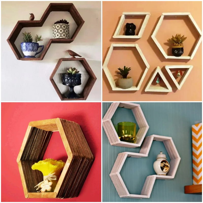 20 DIY Hexagon Shelves Using Popsicle Sticks Susie Harris