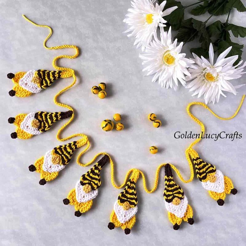 Crochet Bee Gnome Garland