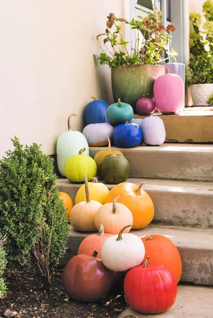 Rainbow Painted Pumpkins for Porch
