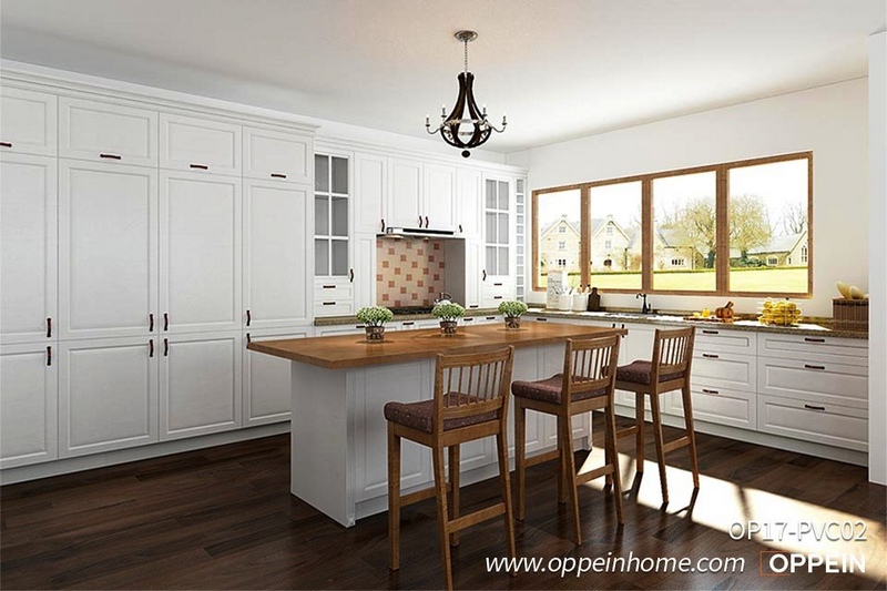 Transitional White L Shaped Kitchen with Island