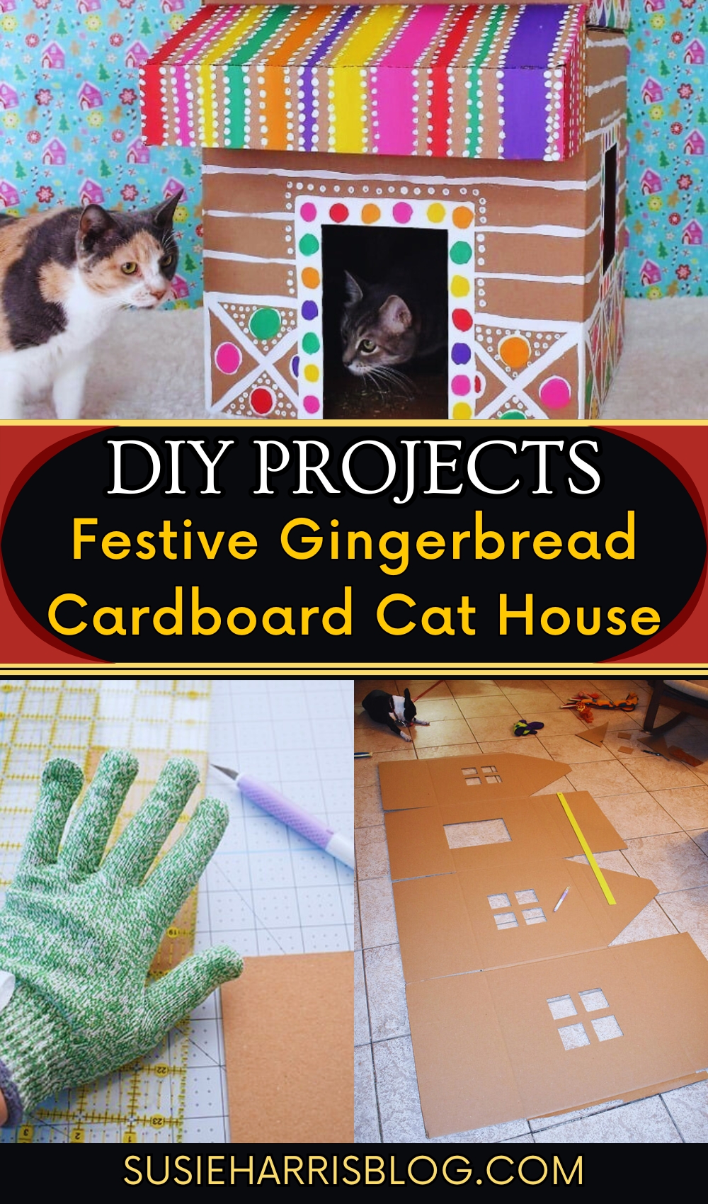 Festive Gingerbread Cardboard Cat House