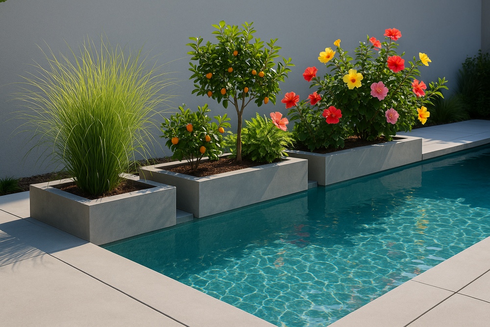 Built In Poolside Planter Boxes