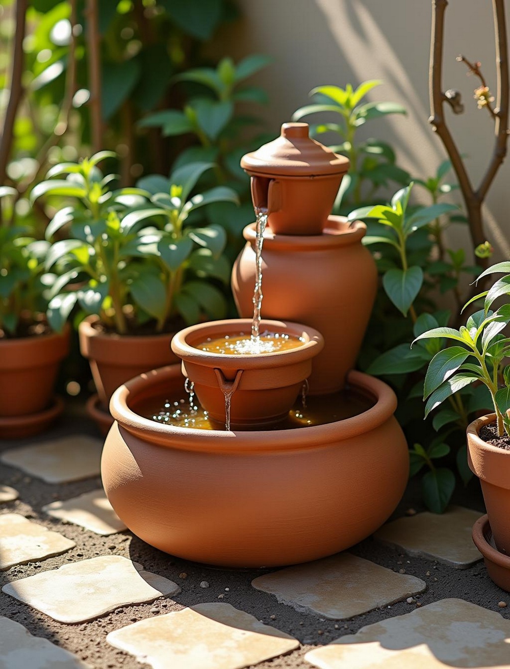 Clay Pot Tiered Fountain