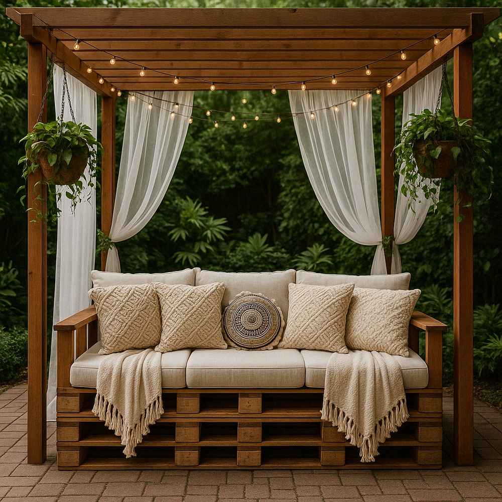 Covered Pallet Sofa Pergola Set