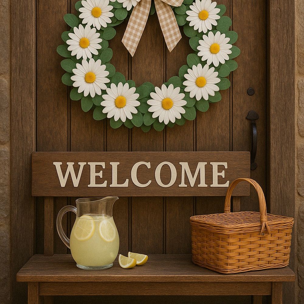 Daisy Gingham Bow Wreath