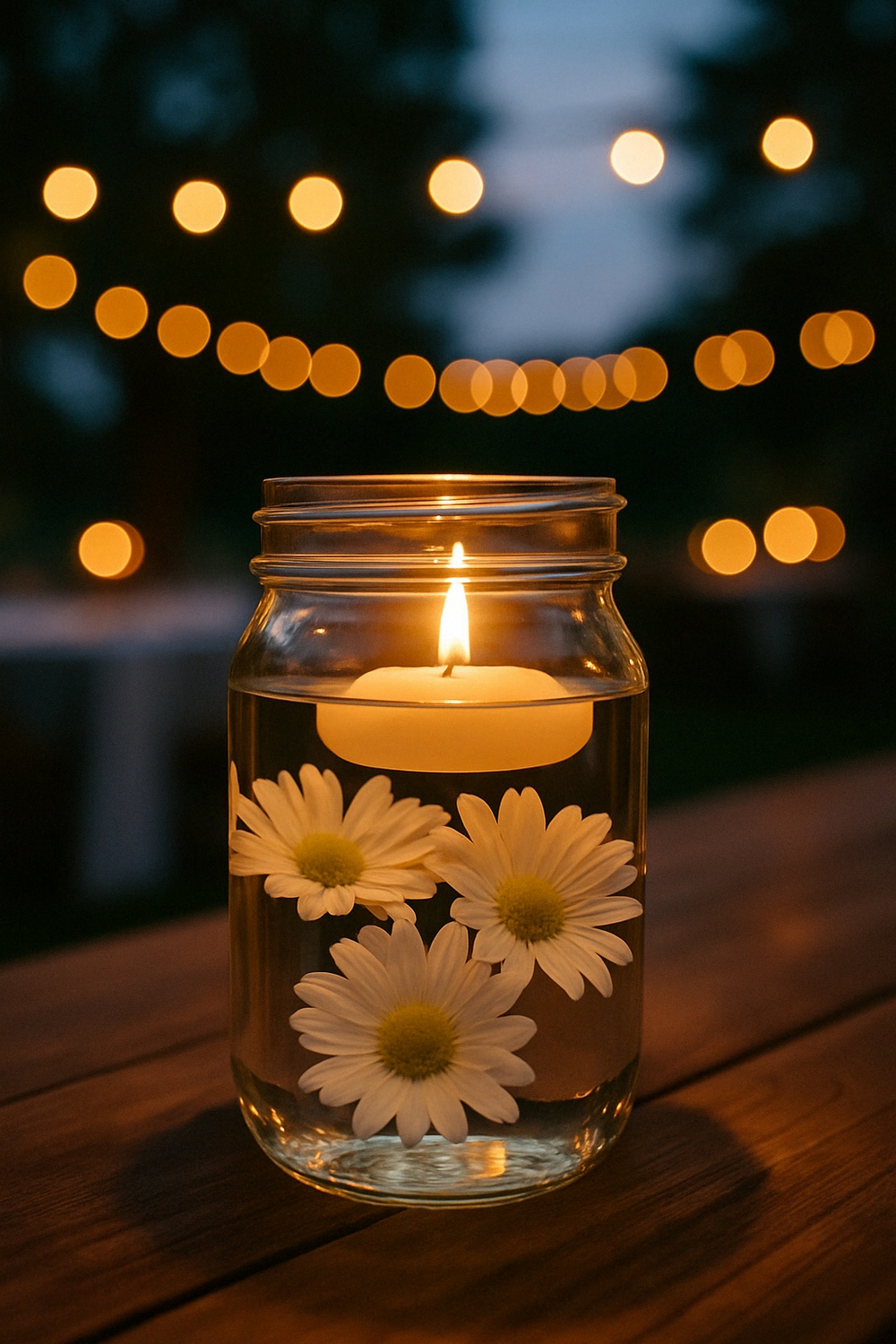 Floating Daisy Candle Mason Jars