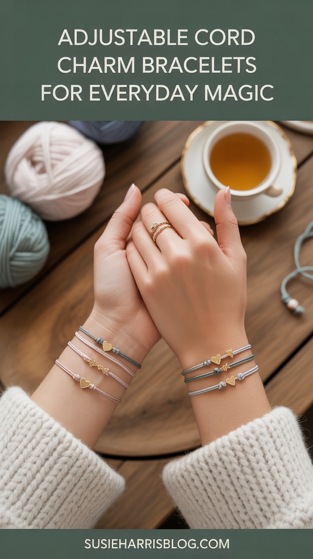 Adjustable Cord Bracelets with Charms