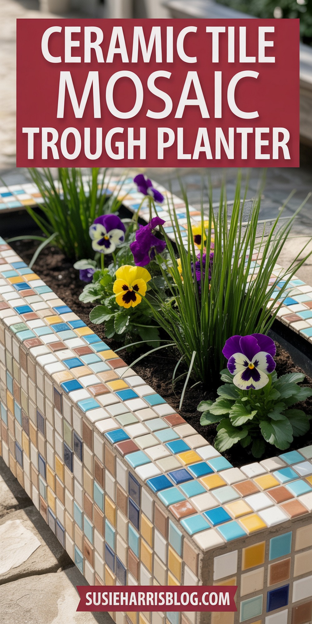 Ceramic Tile Mosaic Trough Planter