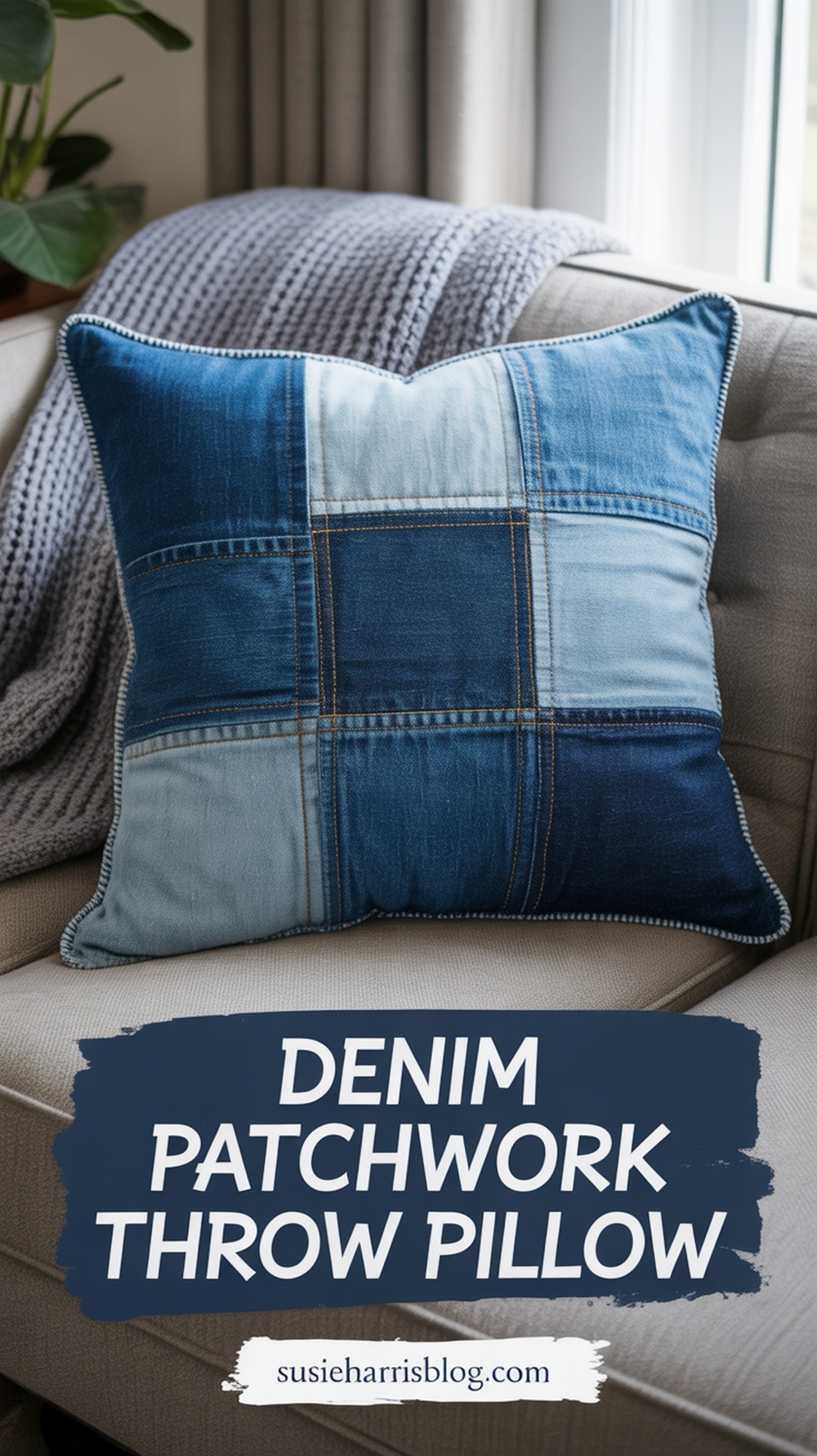 Denim Patchwork Throw Pillow