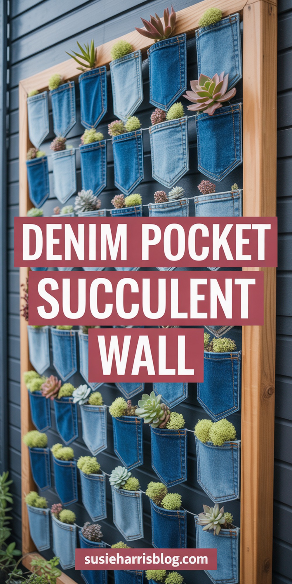Denim Pocket Succulent Wall