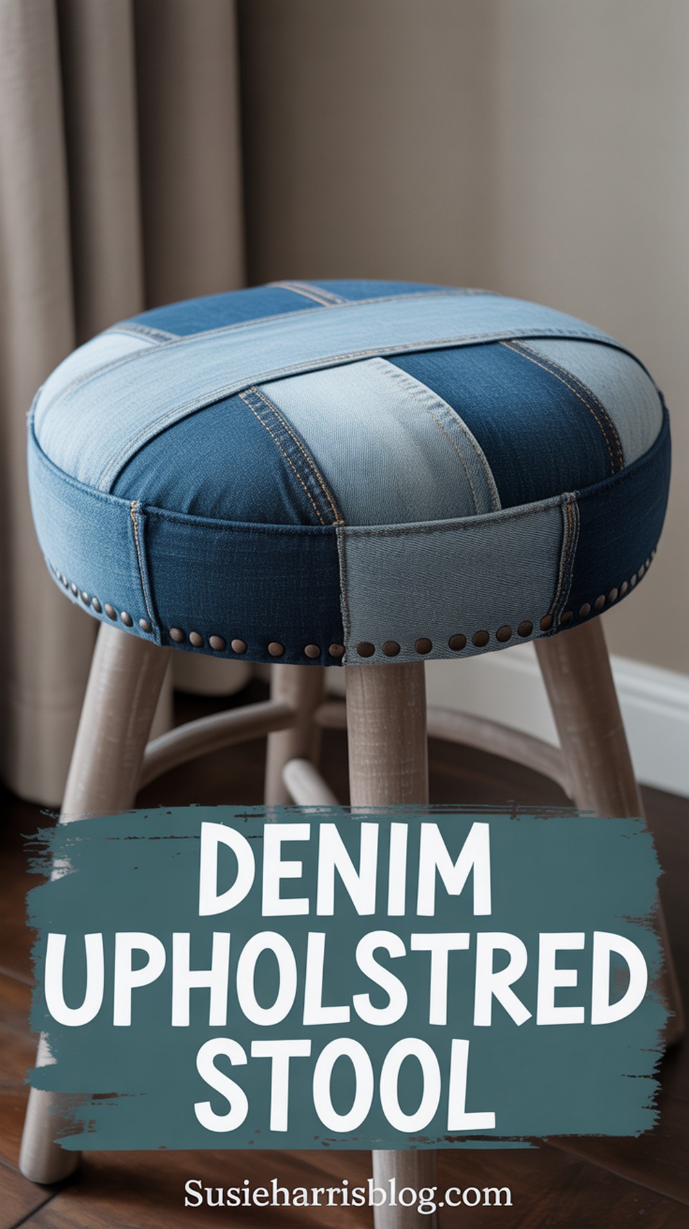 Denim Upholstered Stool