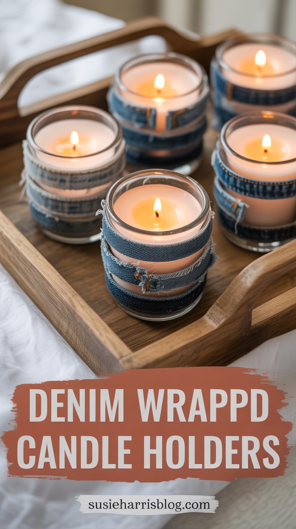 Denim Wrapped Candle Holders