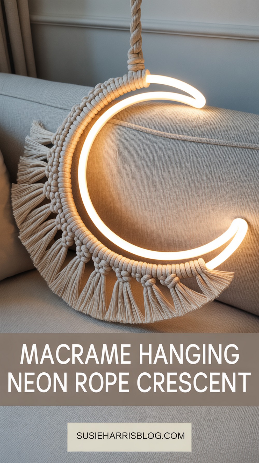 Macrame Hanging Neon Rope Crescent