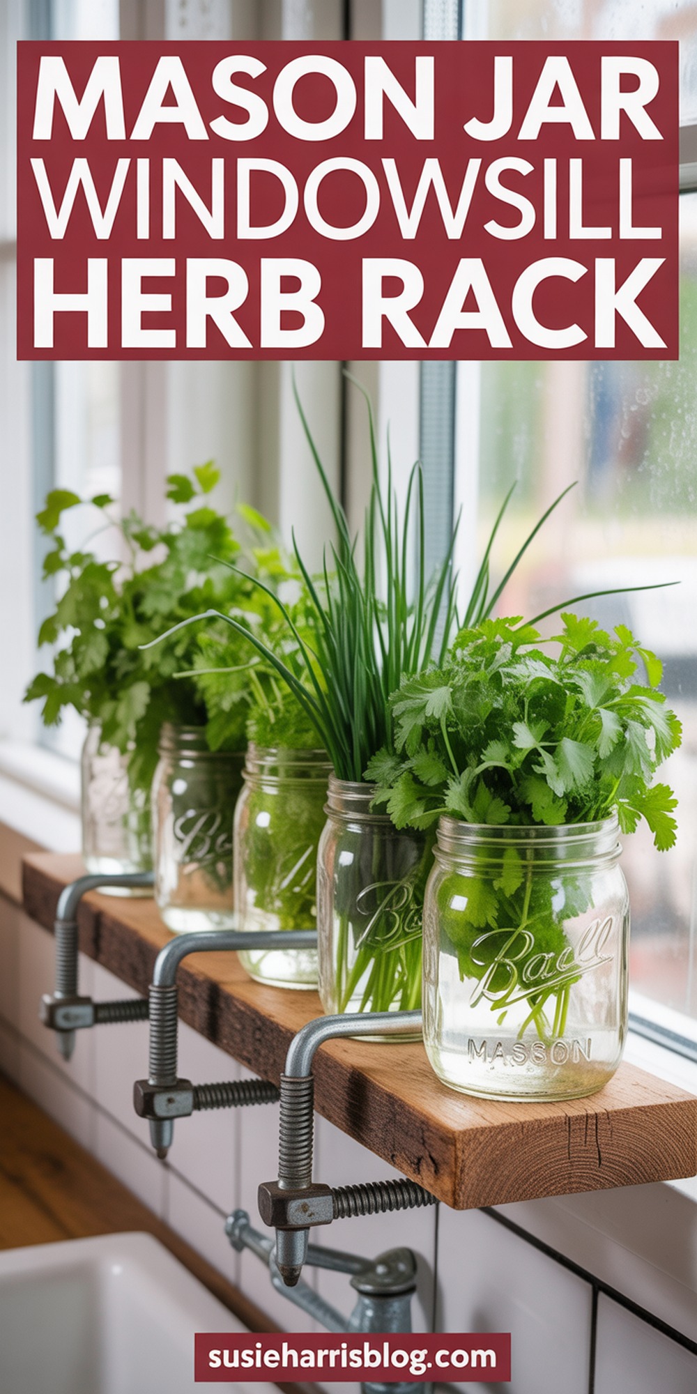 Mason Jar Windowsill Herb Rack