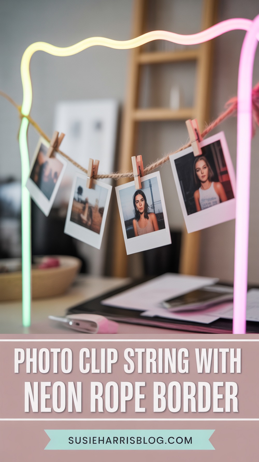 Photo Clip String with Neon Rope Border