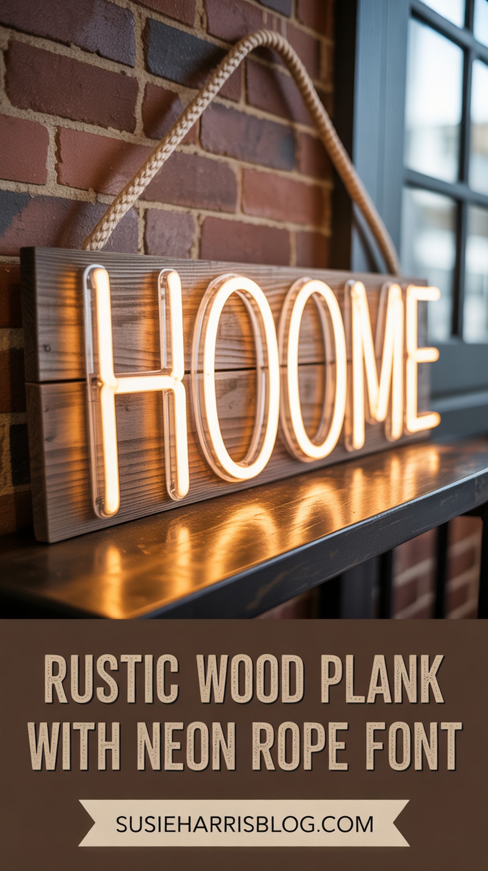 Rustic Wood Plank with Neon Rope Font