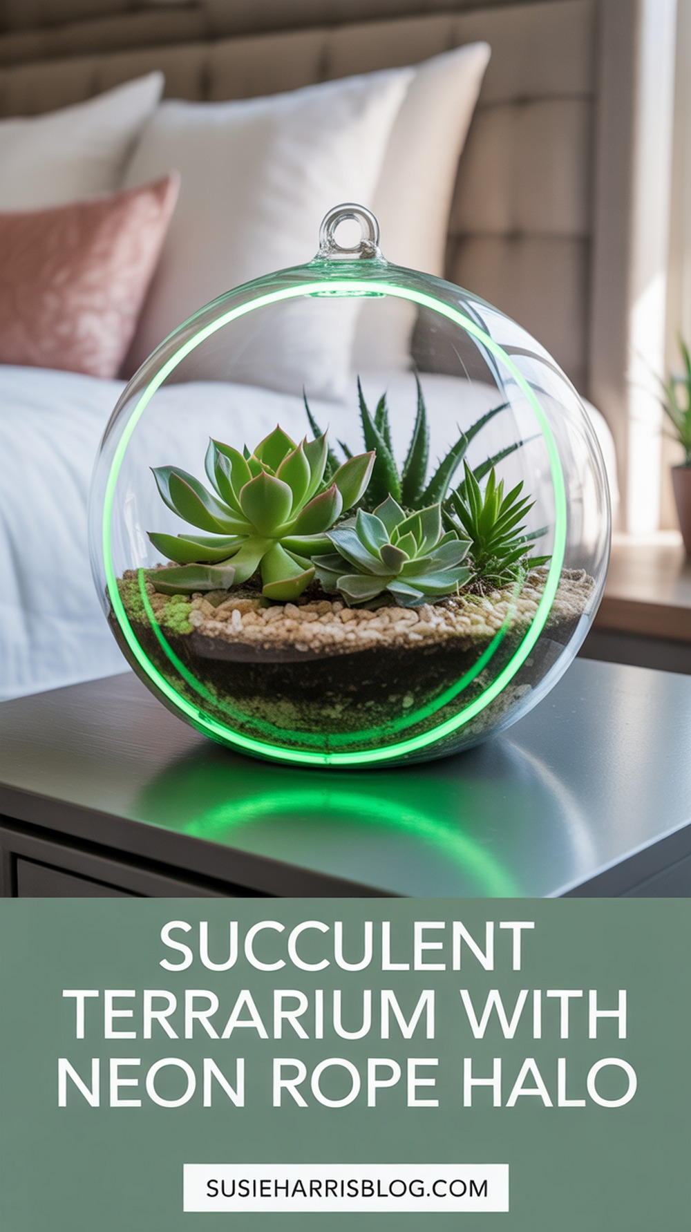 Succulent Terrarium with Neon Rope Halo