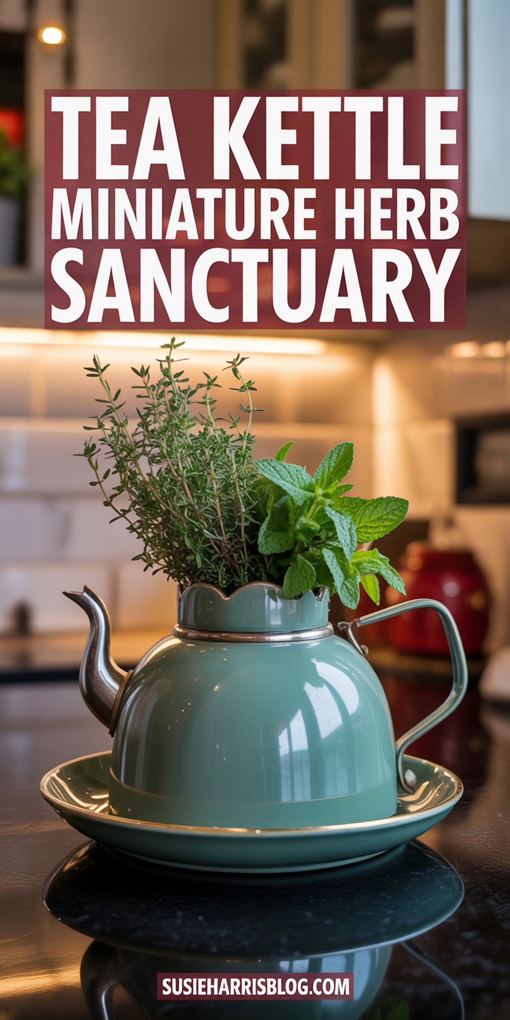 Tea Kettle Miniature Herb Sanctuary