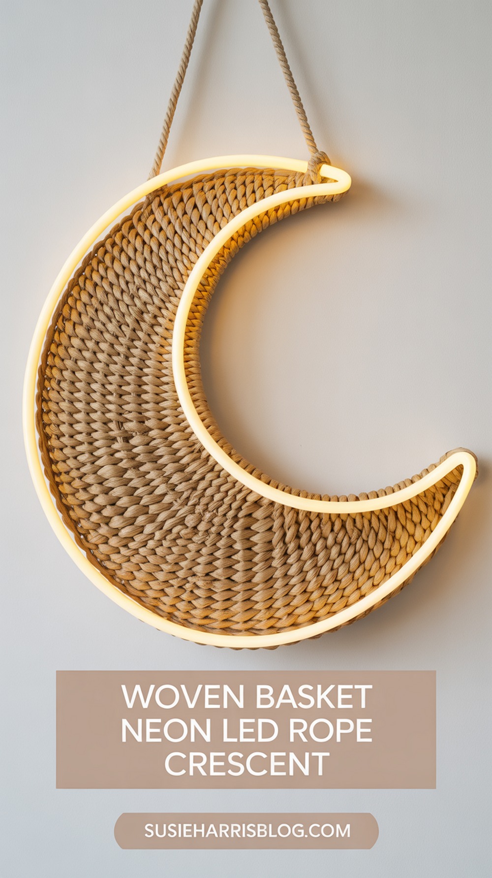 Woven Basket Neon LED Rope Crescent